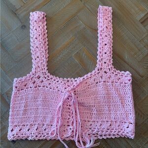 Cotton Emporium Knit Pink Crochet Crop Top Size Medium